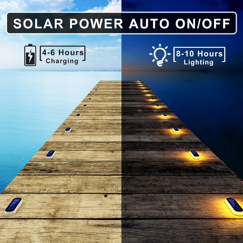 DetarZinLED Solar Step Lights Outdoor Waterproof LED, 4 Pack Warm White Flat Solar Powered Deck Lights for Outside, Stick on Light Bar for Stair, Dock, Patio, Garden, Path, Walkway, Driveway, Porch - Image 4